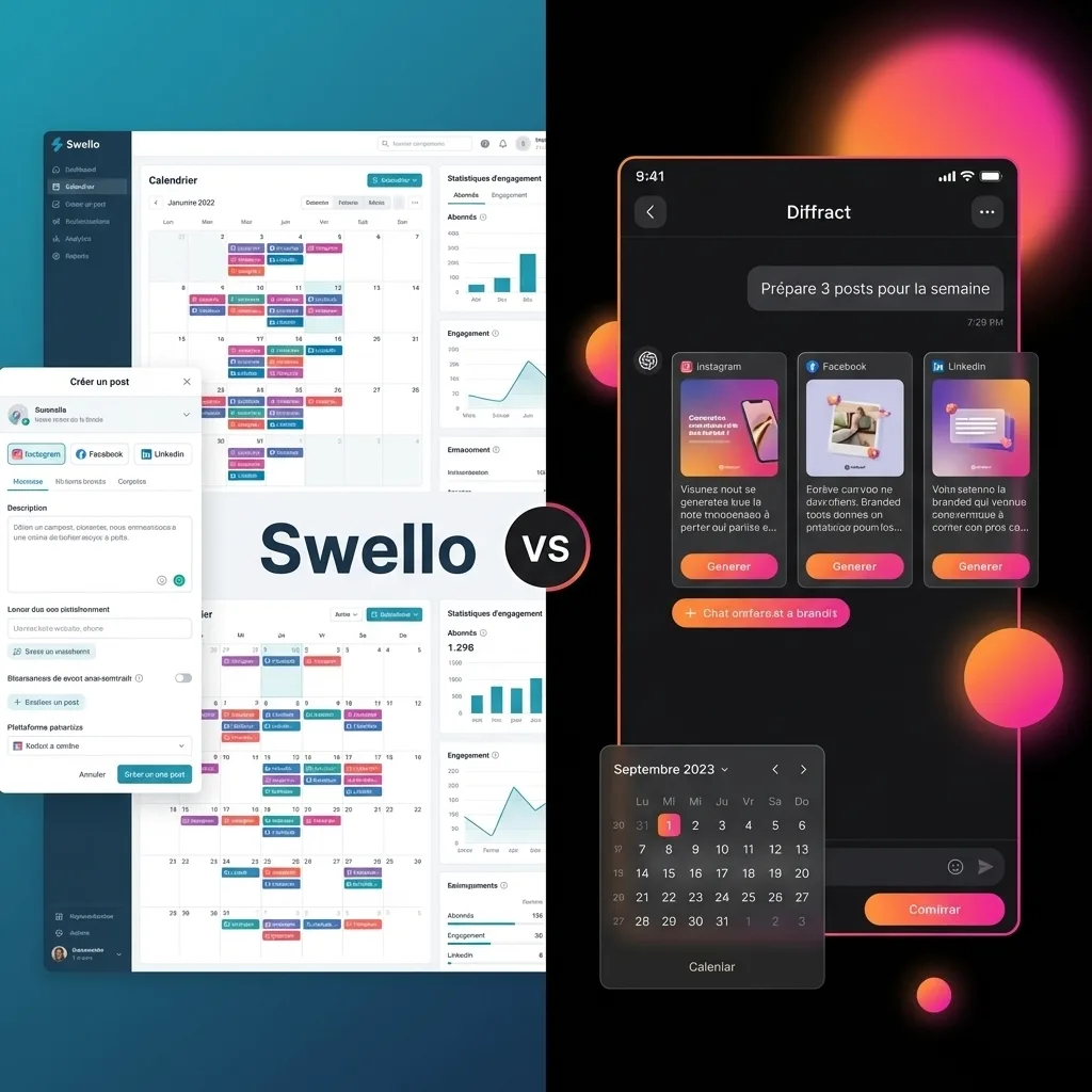 Comparaison côte à côte de l'interface Swello et de l'interface Diffract