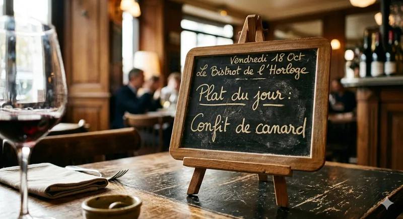 Post de restaurant avec menu sur un tableau noir